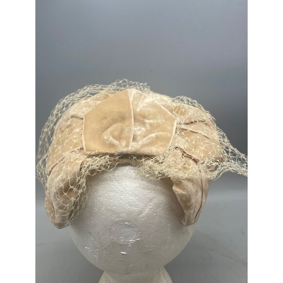 vintage womens skull cap hat mesh netting wedding theater one size tan READ - Picture 2 of 7
